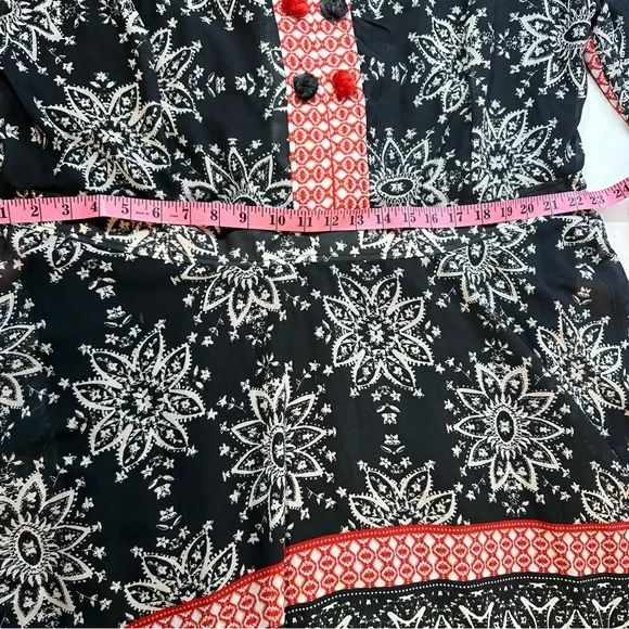 Sheryl Crow Black White Red Mandela Print PomPom Neckline MaxiDress NWT Size 24W - Picture 11 of 16